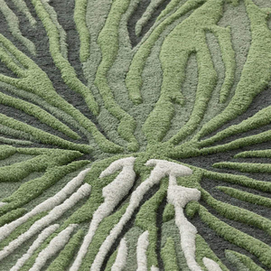 Tapis botanique à motifs de feuilles, tufté à la main, forme florale organique, vert et blanc, inspiré de la nature, tapis moderne pour salon - Product Image 3