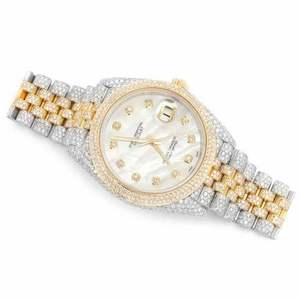 Reloj de Dos Tonos con Incrustaciones de Moissanita, Esfera de Madreperla, Estilo Diamante de Lujo en Oro y Plata, Estilo Hip Hop - Product Image 4