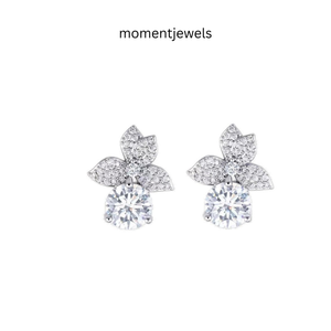 925 <b>Silver</b> Moissanite <b>Stud</b> <b>Earrings</b> Flower Shape Round Brilliant Cut Elegant Jewelry for Gift and Party - Product Image 1