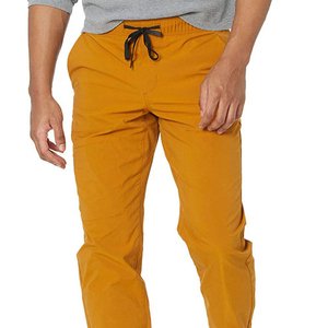 Men's Mustard Yellow Polyester <b>Trouser</b> <b>Elastic</b> <b>Waist</b> Drawstring Side Pockets Casual Breathable Autumn Wear - Product Image 3