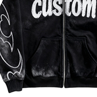 Sweat à capuche zippé en molleton avec logo personnalisé, style streetwear Y2K, délavé à l'acide, entièrement zippé, unisexe, coupe oversize, motif vintage, veste d'été