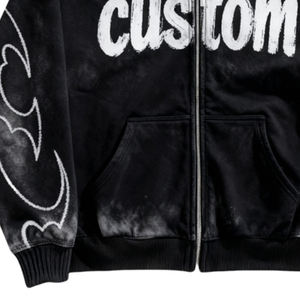 Sudadera con capucha y cremallera completa de forro polar con logo personalizado, estilo Y2K Streetwear, lavado ácido, unisex, oversize, chaqueta gráfica vintage - Product Image 5