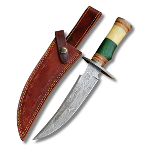 Cuchillo de caza LEGACY BLADES con logotipo personalizado, hoja fija de acero de Damasco de grado industrial, punta caída, mango de madera, para camping y actividades al aire libre. - Product Image 1