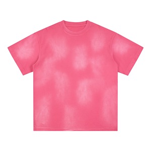 Men's <b>Tie</b>-Dye Short Sleeve T-Shirt O-Neck Oversized Fit 100% Cotton <b>Knitted</b> Casual Pink Solid Pattern Silk Screen Jersey - Product Image 1