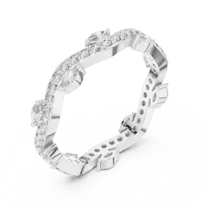 Synthetic Diamond 0.67 CTW E Color Marquise Round 925 <b>Silver</b> Wave Eternity <b>Band</b> Luxury Unisex Pave <b>Ring</b> - Product Image 2
