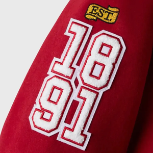 Blouson universitaire streetwear rouge pour homme, broderie hibou et lettre S sur le devant, style preppy, col rabattu, pour l'hiver - Product Image 5