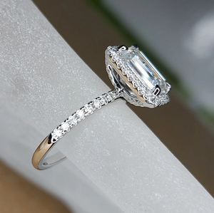 925 Sterling <b>Silver</b> <b>Emerald</b> Cut Lab Grown Diamond <b>Ring</b> Gift For Her Wedding & Anniversary - Product Image 3