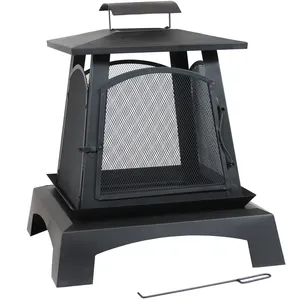 Brasero portable en fer avec bac à cendres, grille à bois et couvercle, foyer extérieur à bois pour la cuisson sur la terrasse - Product Image 5