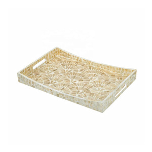 Fan-shaped enamel serving tray, rectangular decorative seashell-shaped tray, <b>coffee</b> <b>table</b> tray with integrated handles. - Product Image 1