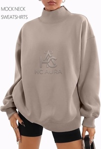 Sweat-shirt streetwear imprimé surdimensionné à col montant, en molleton de coton, coupe ample, décontracté pour l'hiver, personnalisable, avec motif sur le devant, le plus vendu - Product Image 3