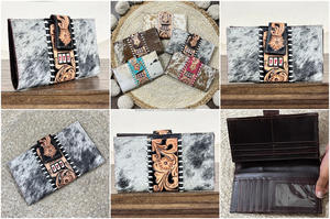 Cartera de Mano de Cuero Vacuno de Primera Calidad, Edición Limitada, con Diseño Floral Grabado 777 Jackpot, Estilo Western para Mujer - Product Image 3