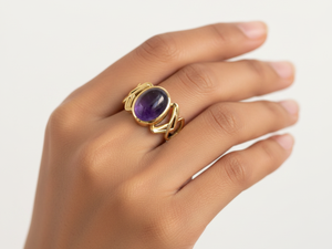 Amethyst <b>Statement</b> <b>Ring</b> in 18K Gold Plated Brass with Rhodium Plating | Celtic Knot Design Unisex - Product Image 2