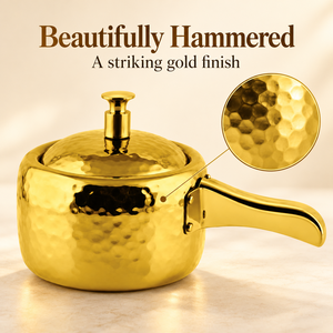 Hammered Gold Stainless Steel Saucepan with Lid Tabletop Cooker Serving <b>Pot</b> for Home Hotel Restaurant - Product Image 2
