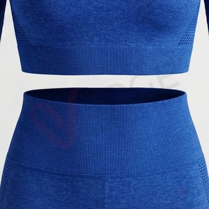 <b>Women</b> <b>Navy</b> Blue Long Sleeve Crop Top High Waist <b>Leggings</b> Yoga 2 Piece Set - Product Image 5