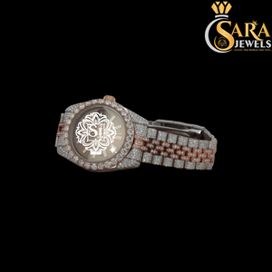Montre de mode de luxe de haute qualité deux tons cadran arabe étincelant VVS Moissanite diamant clouté en acier inoxydable édition limitée - Product Image 4