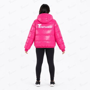 Chaqueta Acolchada Rosa para Mujer Tiierwear, con Capucha, Manga Larga, Cierre de Cremallera, Color Sólido, Relleno de Poliéster - Product Image 4