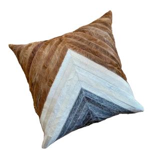 Luxury Square Cowhide <b>Leather</b> Pillow <b>Cover</b> Light Brown Patchwork Design Anti-Dust Mite Anti-Bacteria Export Quality for Hotel - Product Image 3