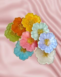 Round Resin Stone <b>Coasters</b> with <b>Gold</b> Edge Non-Slip Mats Pink Color Luxury Design Eco-Friendly Table Decor - Product Image 2