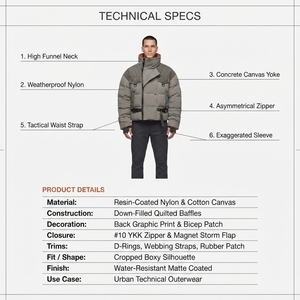 OEM Custom Windproof Water-resistant Sustainable Brutalist <b>Puffer</b> <b>Jacket</b> Men Heavyweight Crinkle Nylon Canvas <b>Cropped</b> Winter - Product Image 5
