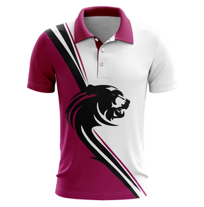 <b>Men's</b> Short Sleeve Polo Shirt With Panther Print Maroon White Color Block Regular Fit Casual Knitted Polyester - Product Image 1