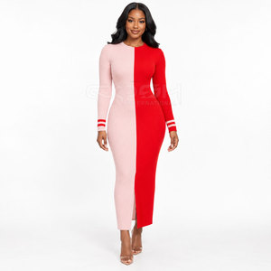 Robe midi en tricot Cosh International Sorority Sisterhood, col rond, longueur complète, coupe ajustée, avec empiècements contrastants - Product Image 1