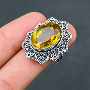 Bague en argent sterling 925 avec citrine jaune synthétique, pierre en poire magnifique, faite à la main, bijoux de mariage en turquoise, vente chaude - Product Image 1