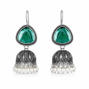 Oxidized <b>Silver</b> Pearl Jhumka Chandelier <b>Earrings</b> Indian Traditional Ethnic <b>Dangle</b> for Women Party Lovers - Product Image 1