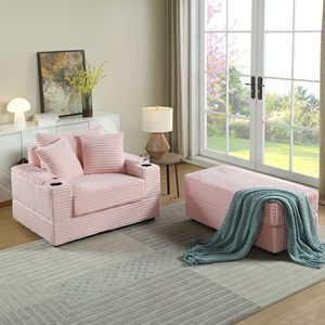 Set Soggiorno Accogliente: Divano Profondo con 2 Cuscini Decorativi e Pouf - Product Image 1