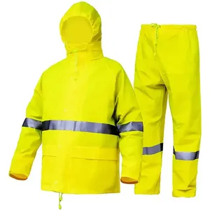 Combinaison de pluie imperméable réfléchissante unisexe de haute qualité, ensemble veste à capuche et pantalon en Oxford 2 pièces, vêtements de travail de sécurité industrielle - Product Image 3