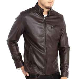 Veste en cuir de vache noir pour homme, 100% de haute qualité, confortable, respirante, hiver, manches longues, col montant, streetwear, garniture en fourrure - Product Image 1