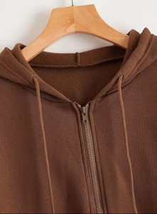 Sudadera con Capucha Personalizada OEM para Mujer, con Cierre de Cremallera, Diseño con Insignia en la Parte Delantera, Color Sólido Informal, Manga Larga - Product Image 6