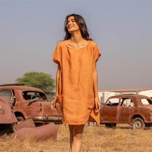 Ladies <b>Boho</b> Chic Cotton Linen Maxi <b>Dress</b> Round Neck Loose Fit Elegant Casual <b>Summer</b> Mini <b>Dress</b> - Product Image 3