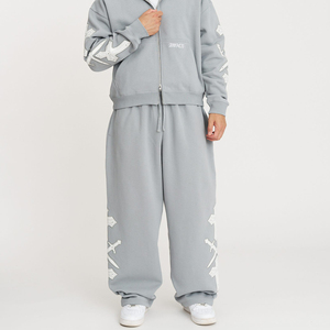 Pantalones Deportivos de Hombre, Estilo Baggy, con Cordón en la Cintura, Color Gris Jaspeado, Ecológicos, con Apliques de Letras en Blanco sobre Cuero, para Streetwear - Product Image 6