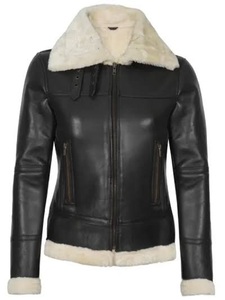Veste en cuir pour femme doublée de fausse fourrure, col en sherpa, style motard, manches courtes, manteau d'hiver, veste et manteaux en similicuir pour femme - Product Image 5