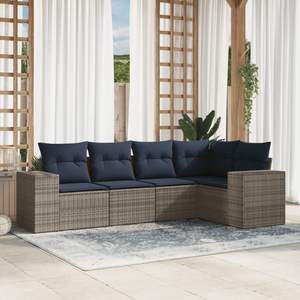 Conjunto de sofás de jardín de ratán sintético gris de 5 piezas con cojines, colección de muebles de patio - Product Image 1