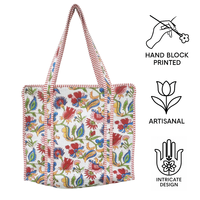 Tas Tote Lipat Berbahan Katun Boho Ramah Lingkungan Buatan Tangan Berwarna-warni dengan Ritsleting, Cocok untuk Pantai, Perjalanan, Belanja, Bermotif Bunga Cetak Tangan