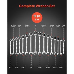 Set di 16 Chiavi Combinate SAE con Cricchetto a 72 Denti in Acciaio Cr-V, Misure Chiare, Confezione in Sacchetto Arrotolabile - Product Image 2