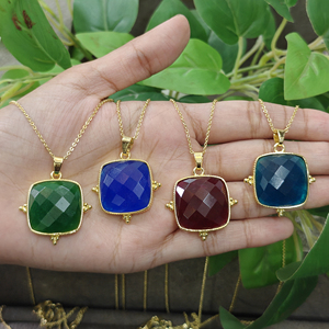 Collar con colgante de piedras preciosas naturales de apatita azul, rubí verde y jade en forma de cojín para mujer, chapado en oro de 18k, alta calidad, más vendido. - Product Image 6