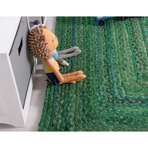 Braided Jute Area <b>Rug</b> Rectangle Green Farmhouse Style Eco Friendly <b>Thin</b> Flat Pile Living Room Home Decor - Product Image 2