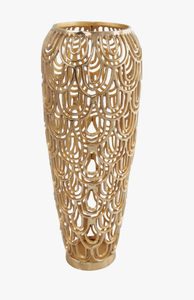 Vase décoratif géométrique en aluminium doré, fait main, de haute qualité, inspiré de l'Art déco, de forme arquée - Product Image 2