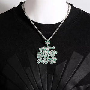 Iced Out Point Life Pendant with Diamond Rhodium Plated Claw Setting and <b>Rope</b> <b>Chain</b> for Unisex - Product Image 1