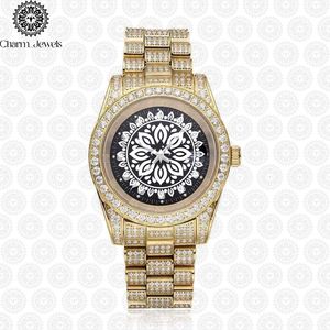 Montre de luxe en or Charm Jewels avec lunette sertie de diamants, mouvement à quartz analogique, cadran rond de 42 mm, montre unisexe tendance - Product Image 2