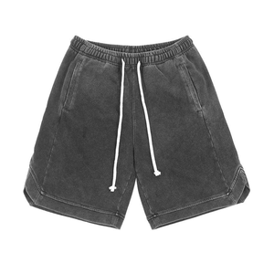 Shorts de sport pour hommes de haute qualité, en molleton épais délavé à l'acide, avec cordon de serrage, style streetwear, pour l'été - Product Image 1