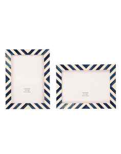 Marco de Fotos Decorativo Rectangular Vertical para Mesa, Hecho a Mano, con Impresión Digital, Diseño Chevron Azul y Blanco, con Incrustaciones de Hueso, Ecológico, para el Hogar - Product Image 1