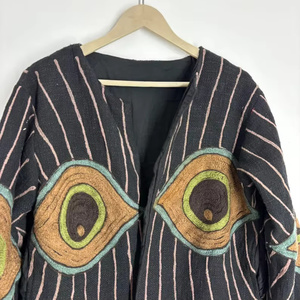 Elegant Suzani Velvet <b>Reversible</b> Bomber Quilted Eco-Friendly Handmade Short Embroidered Indian Boho Floral Winter Warm Outerwear - Product Image 4