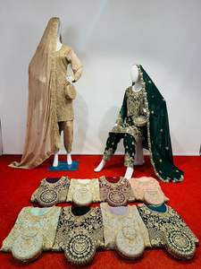 Luxueux costume indien ensemble pur Georgette embrayages sac à main plein Jarkan pierres travail lourd 5 conceptions 10 couleurs haut Dupatta pantalon - Product Image 2