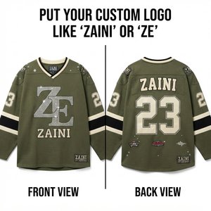 Jersey de Hockey sobre Hielo Premium de 220 GSM, Tejido de Poliéster Verde Oliva con Paneles Negros, Personalizado con Pedrería y Tela de Sarga, Sin Mangas - Product Image 1