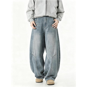 Men Korean Fashion Wide Leg Denim Jeans Oversized Loose Fit Baggy <b>Pants</b> Streetwear Clothing - Product Image 3