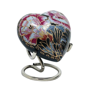 Urne funéraire en émail cloisonné bleu Etienne Flutter en forme de cœur pour cendres humaines adultes avec support en laiton - Product Image 5
