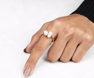 14K White Gold Rhodium Plated Luxury Toi Et Moi Engagement <b>Ring</b> with Pear Marquise Cut Lab Created Moissanite - Product Image 5